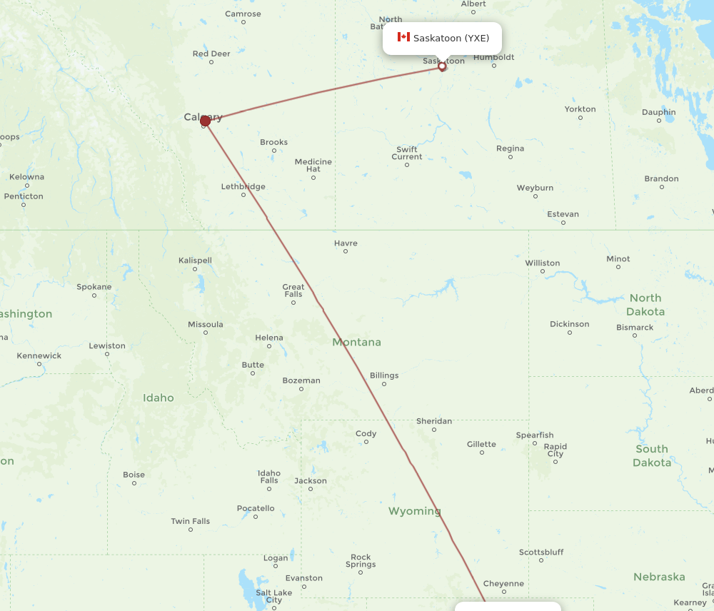DEN to YXE flights and routes map