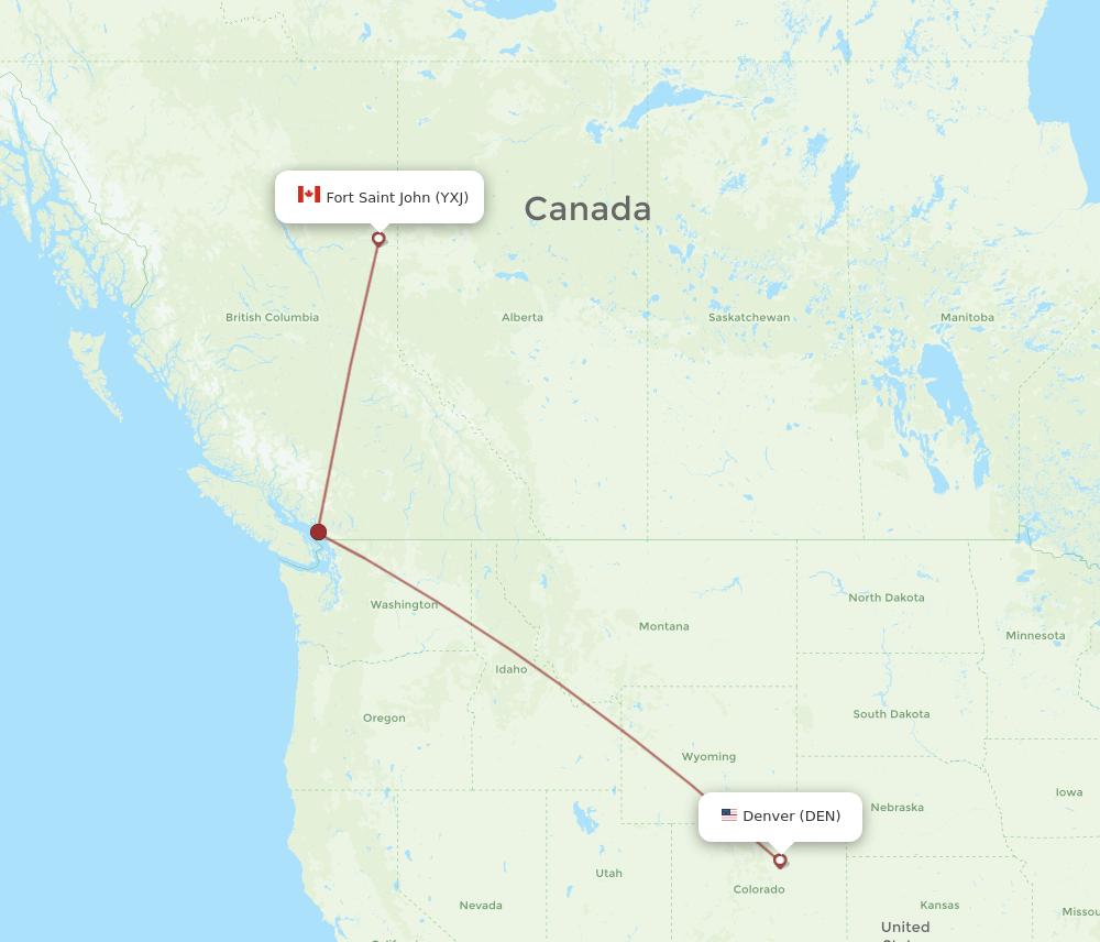 DEN to YXJ flights and routes map