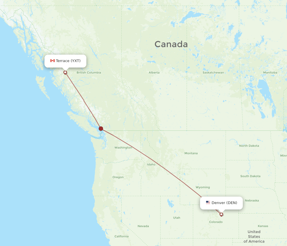 Terrace - Denver route map and flight paths