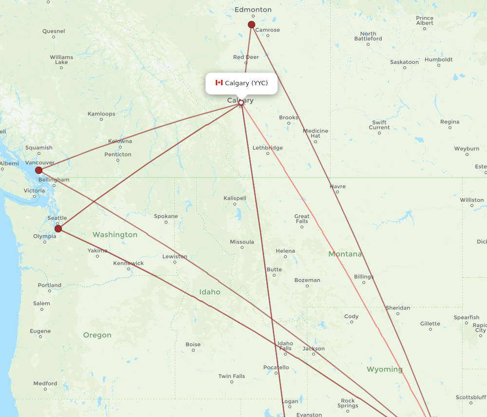 DEN to YYC flights and routes map