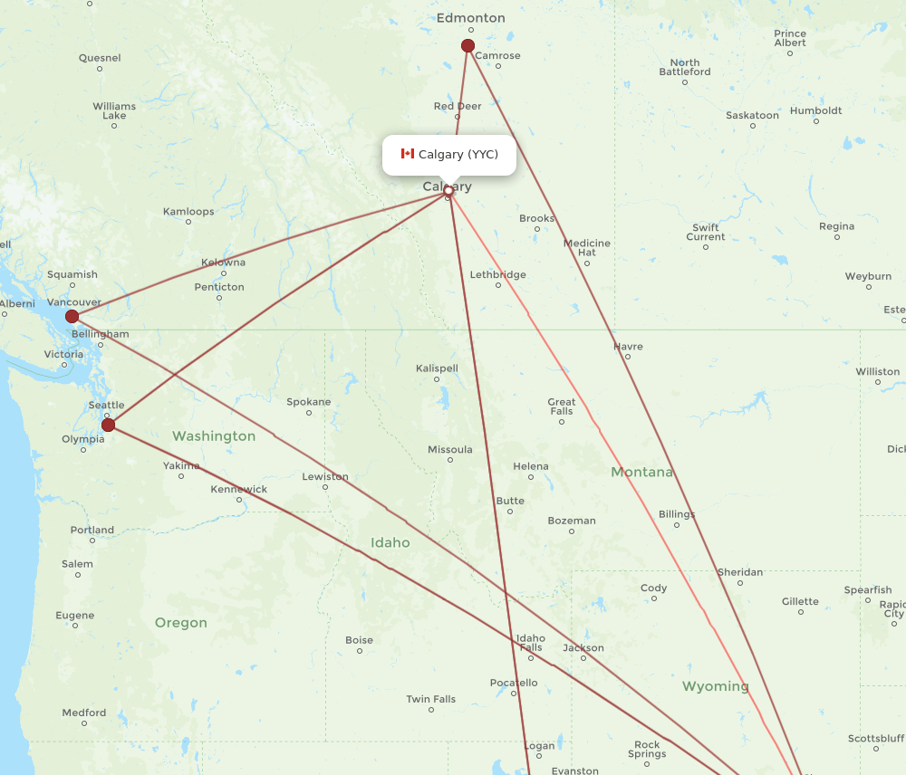 DEN to YYC flights and routes map