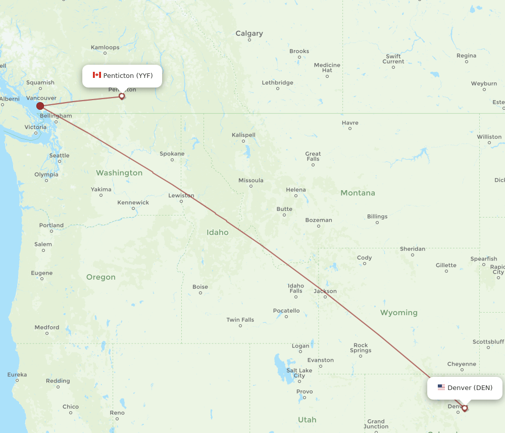 YYF to DEN flights and routes map