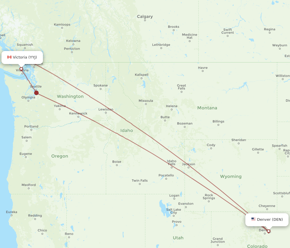 DEN to YYJ flights and routes map