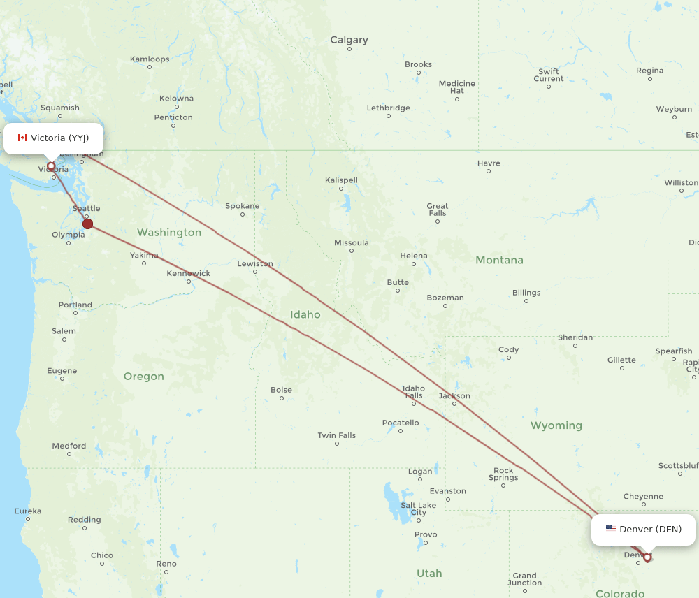 Victoria - Denver route map and flight paths