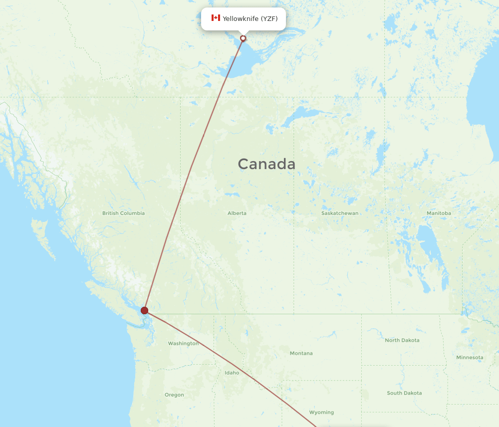 Yellowknife - Denver route map and flight paths