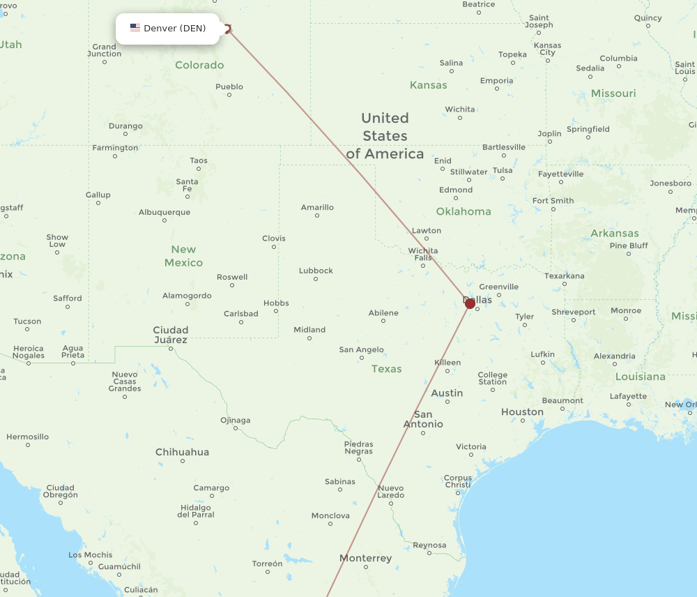 Zacatecas - Denver route map and flight paths