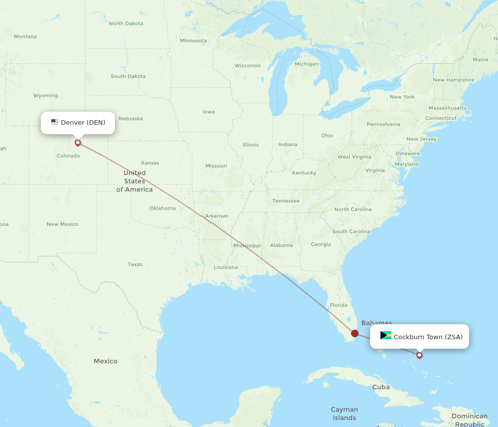 San Salvador - Denver route map and flight paths