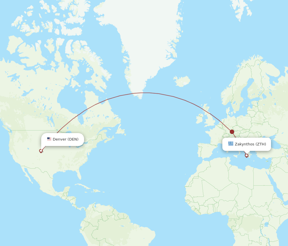 Zakinthos - Denver route map and flight paths