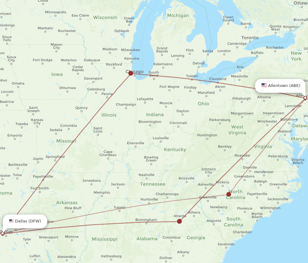 DFW-ABE flight routes