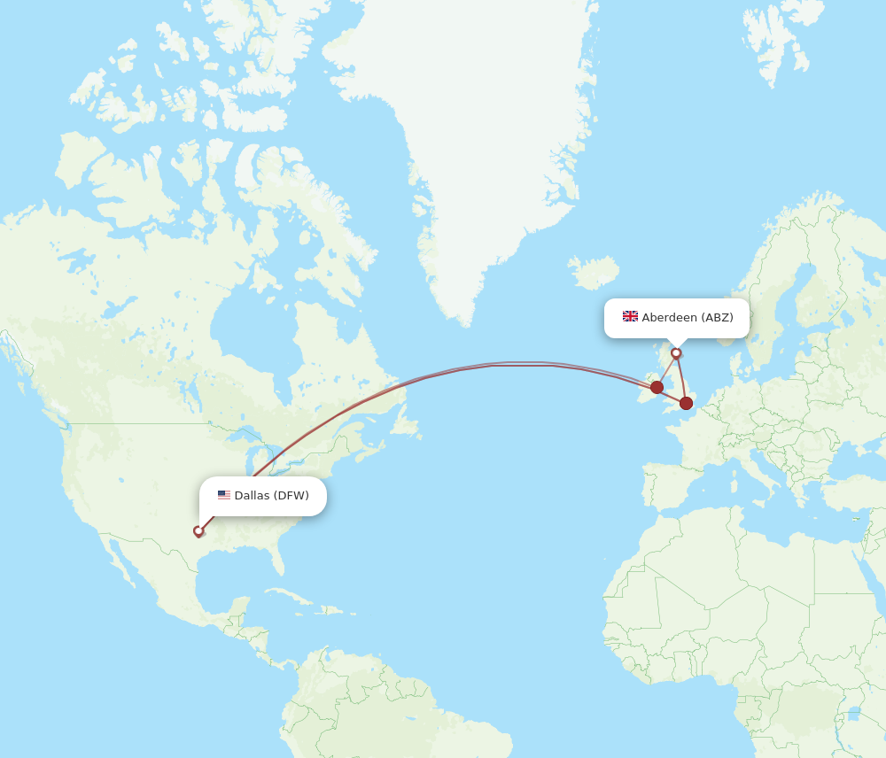 DFW to ABZ flights and routes map