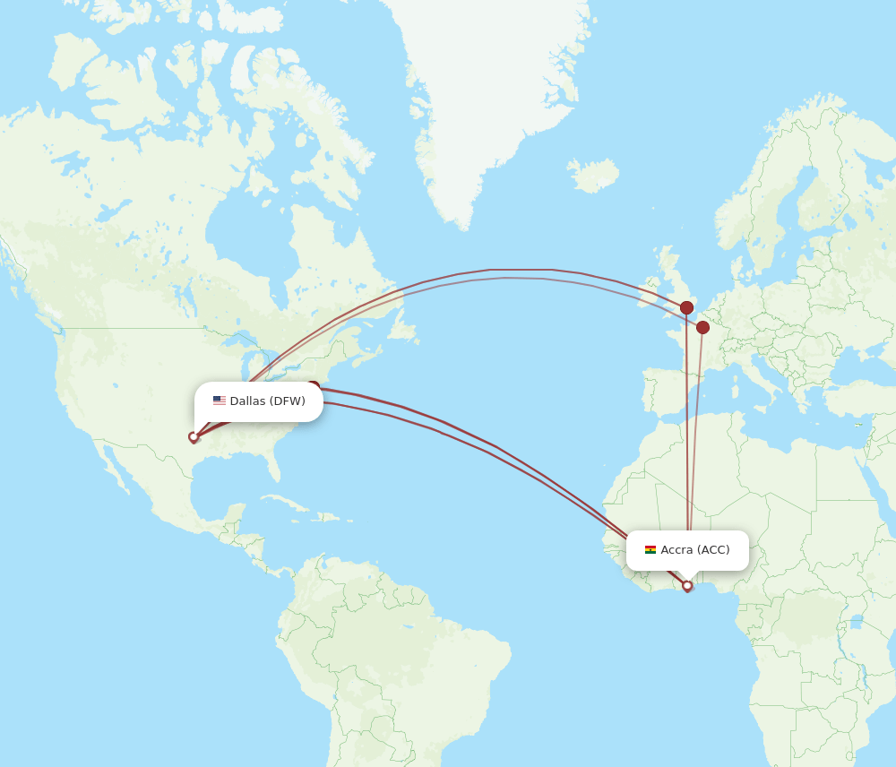 DFW-ACC flight routes