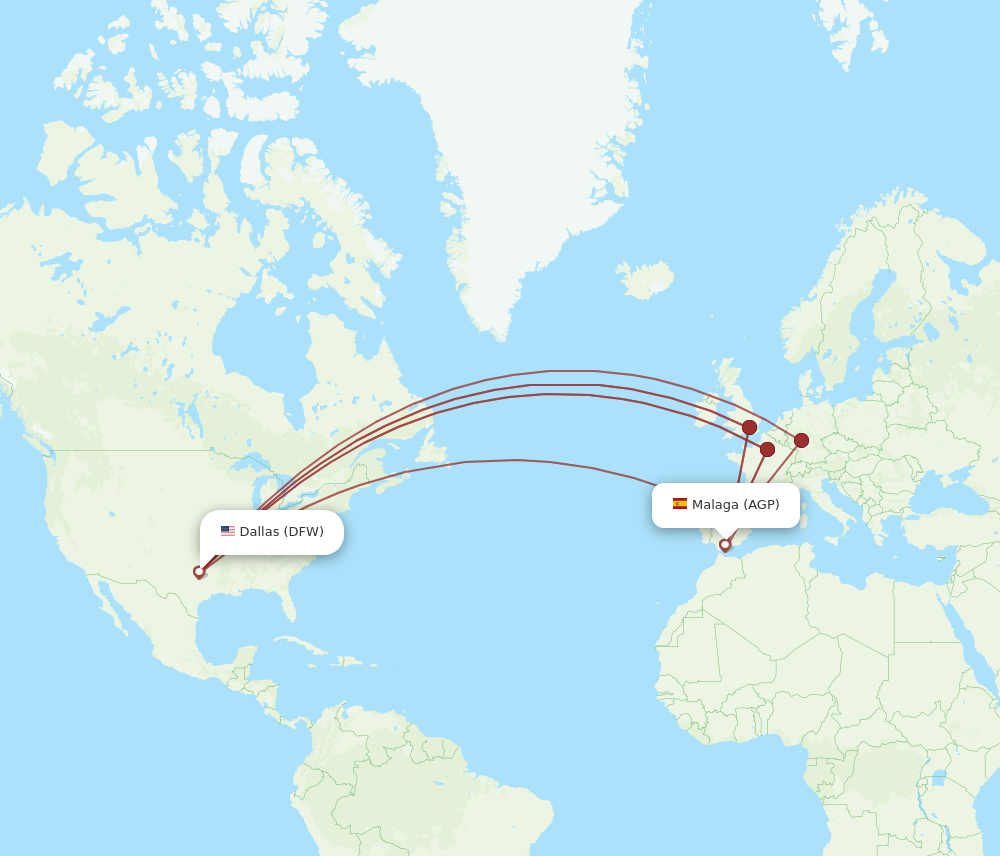 DFW to AGP flights and routes map