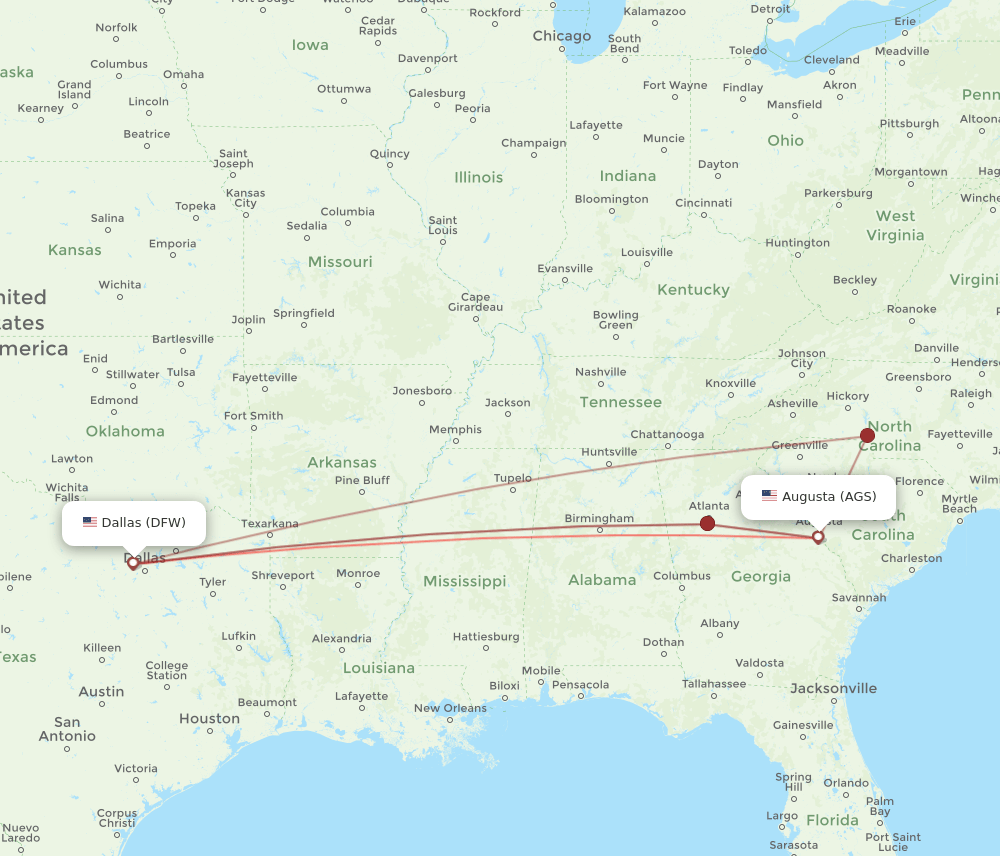 DFW-AGS flight routes