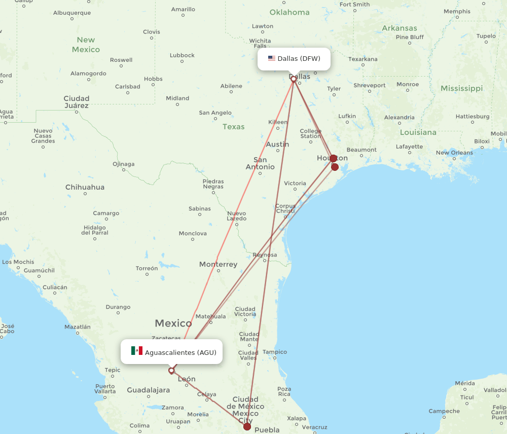 DFW-AGU flight routes
