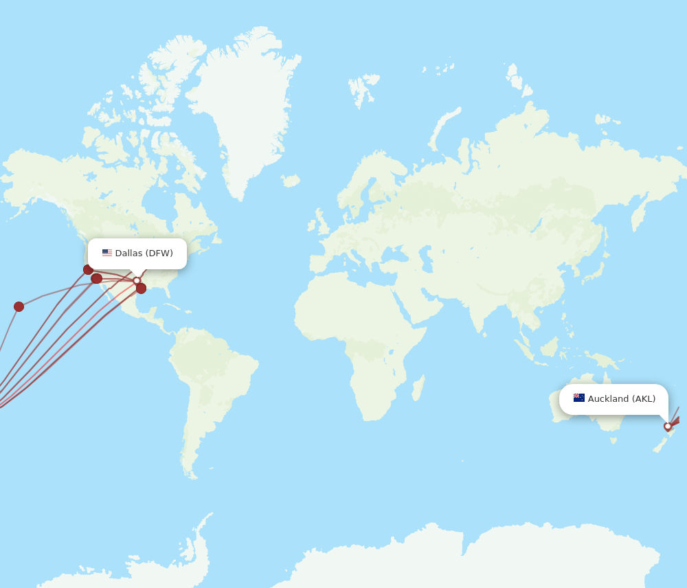 DFW to AKL flights and routes map