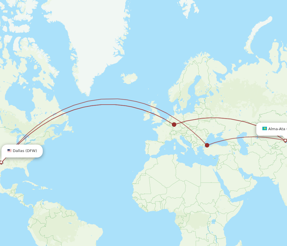 DFW to ALA flights and routes map