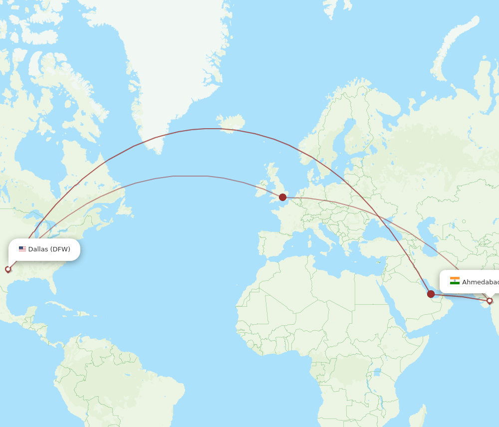DFW-AMD flight routes