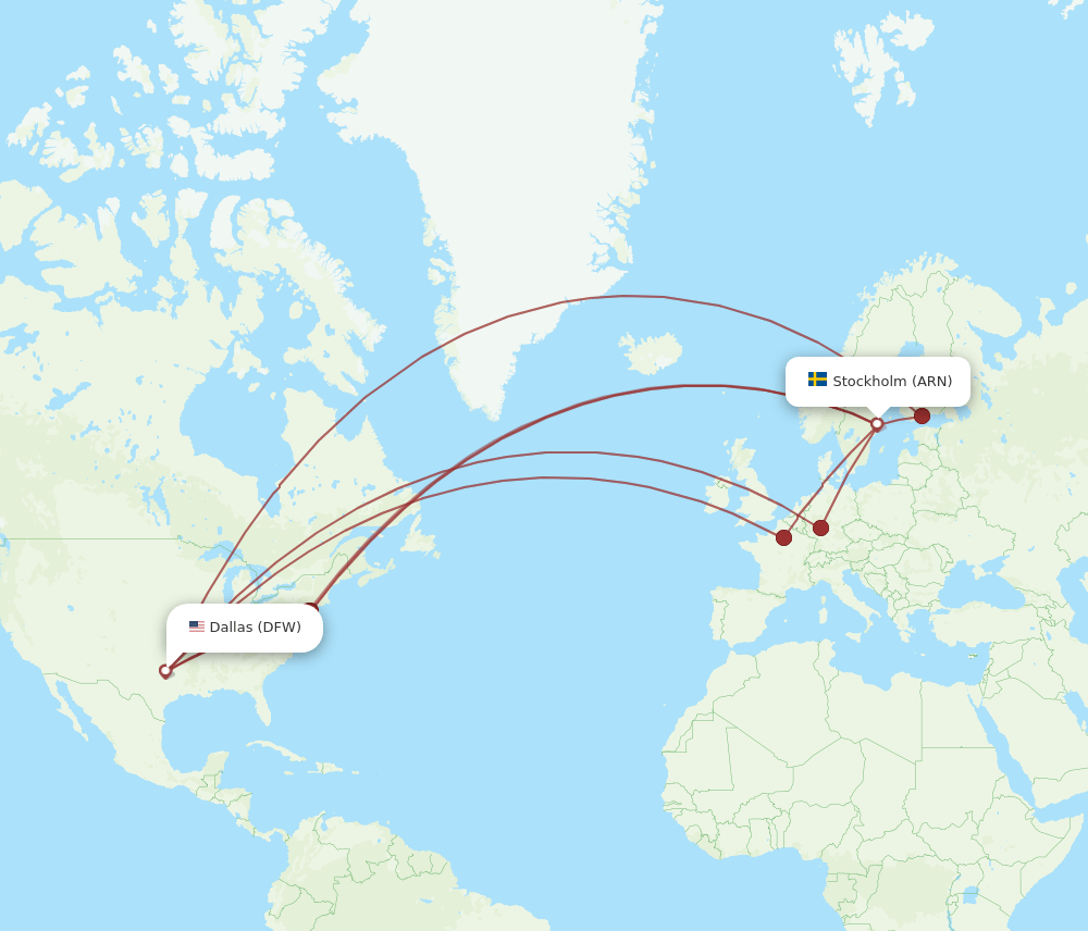 DFW-ARN flight routes