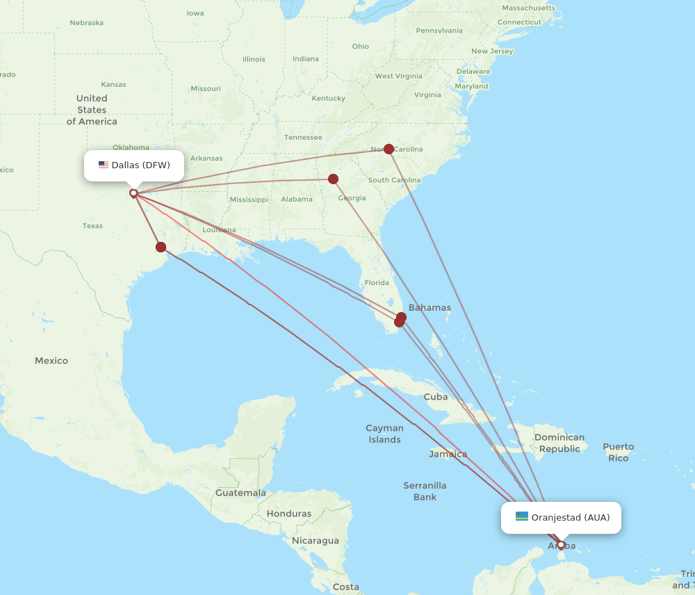 DFW-AUA flight routes
