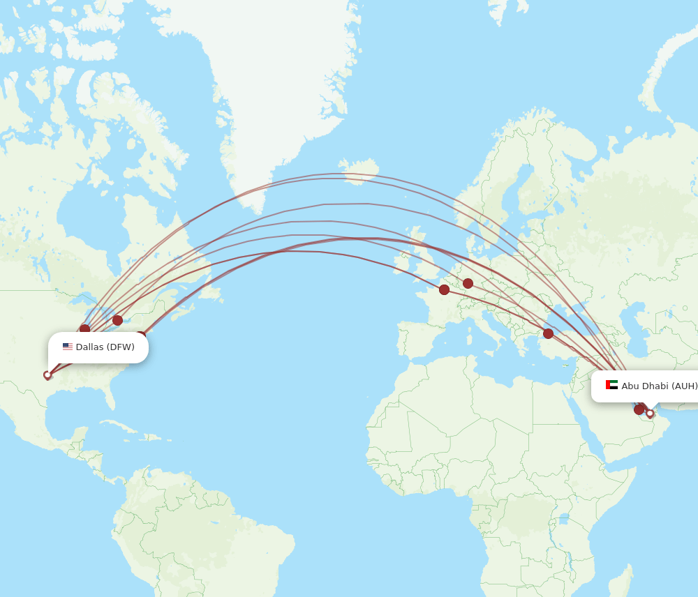 DFW-AUH flight routes