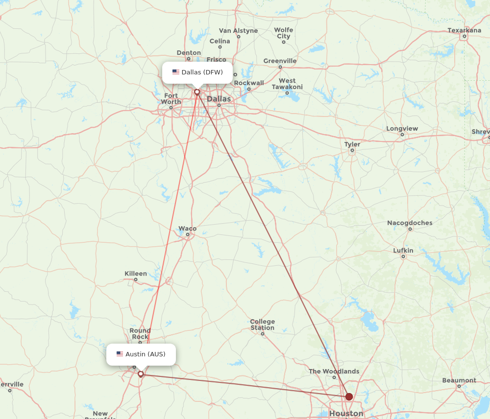 DFW-AUS flight routes