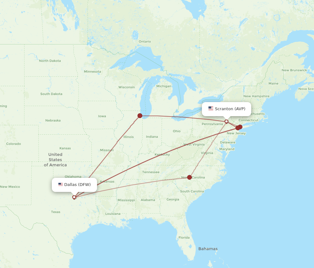 DFW-AVP flight routes