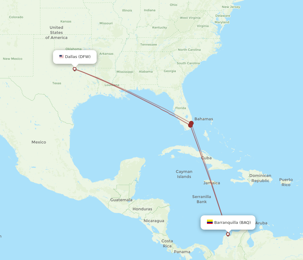 DFW-BAQ flight routes
