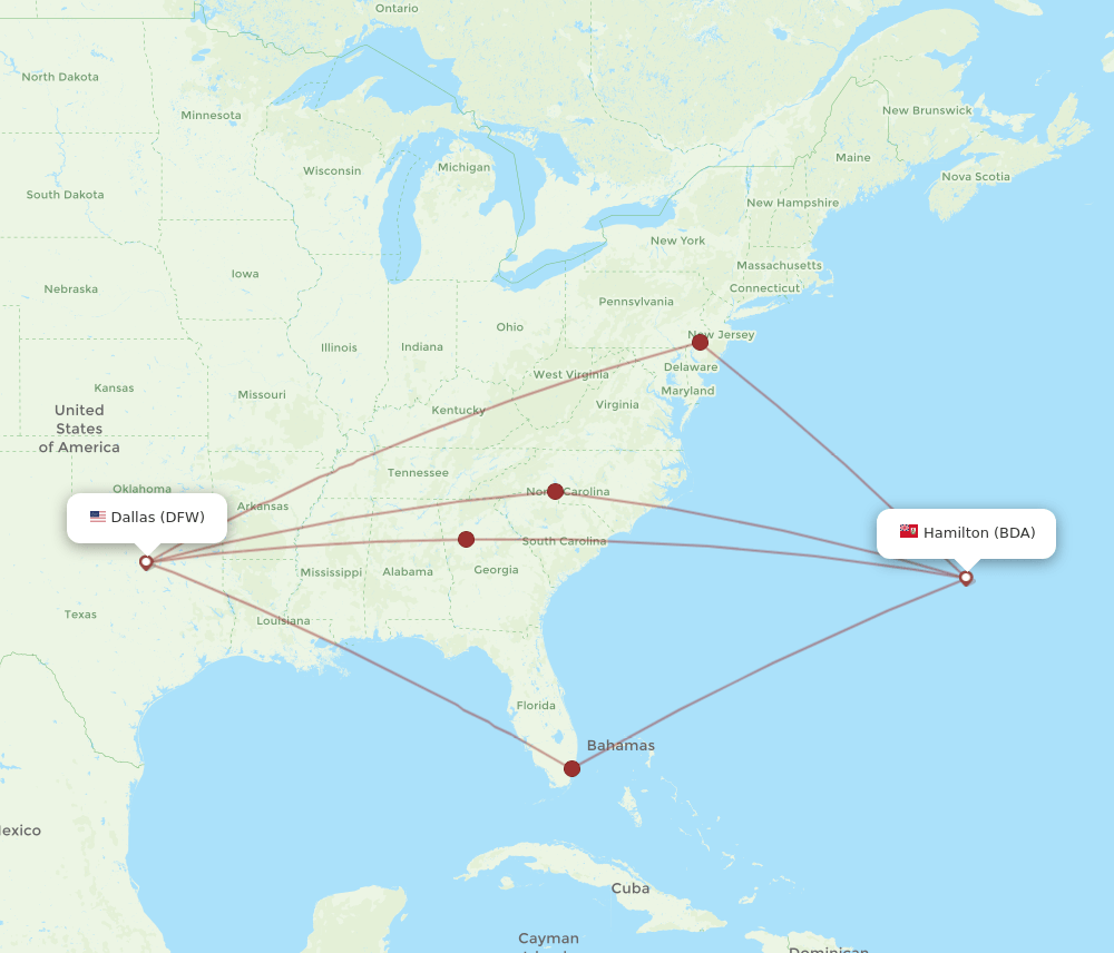 DFW-BDA flight routes