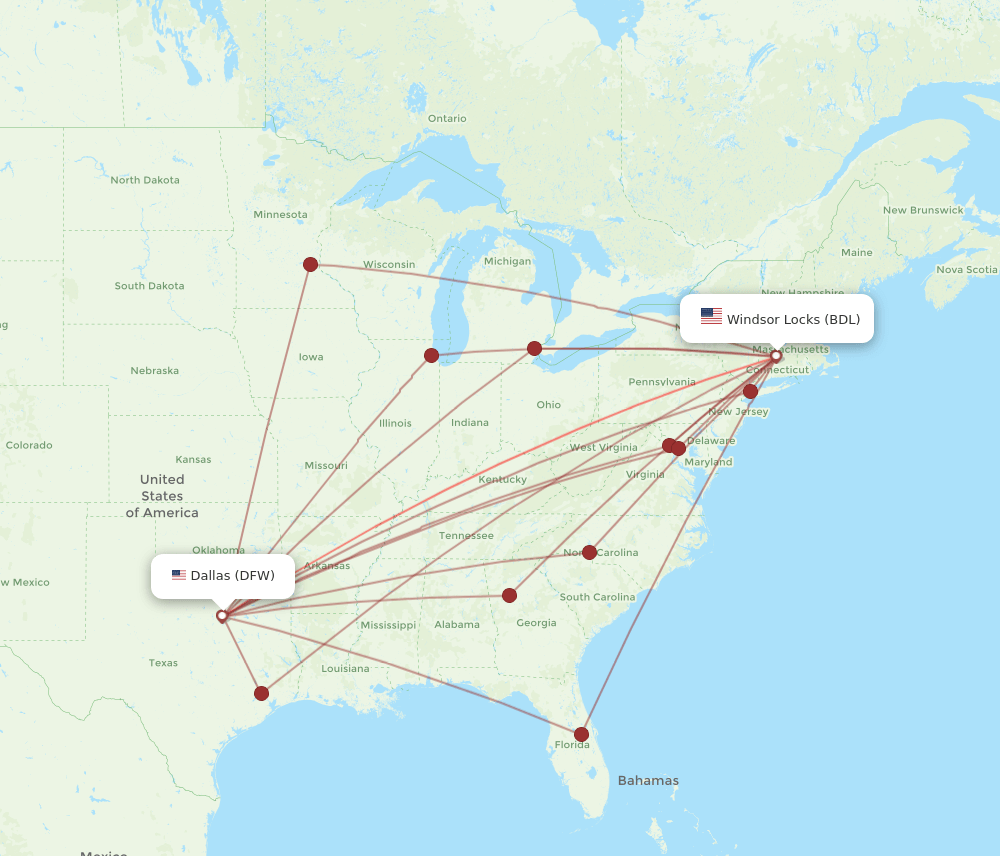 DFW-BDL flight routes