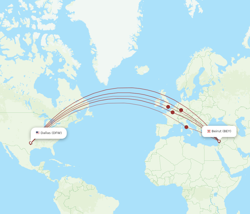 DFW-BEY flight routes