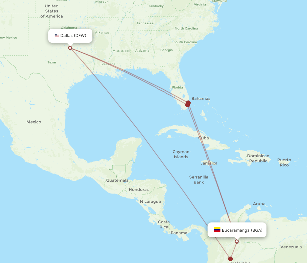 DFW-BGA flight routes