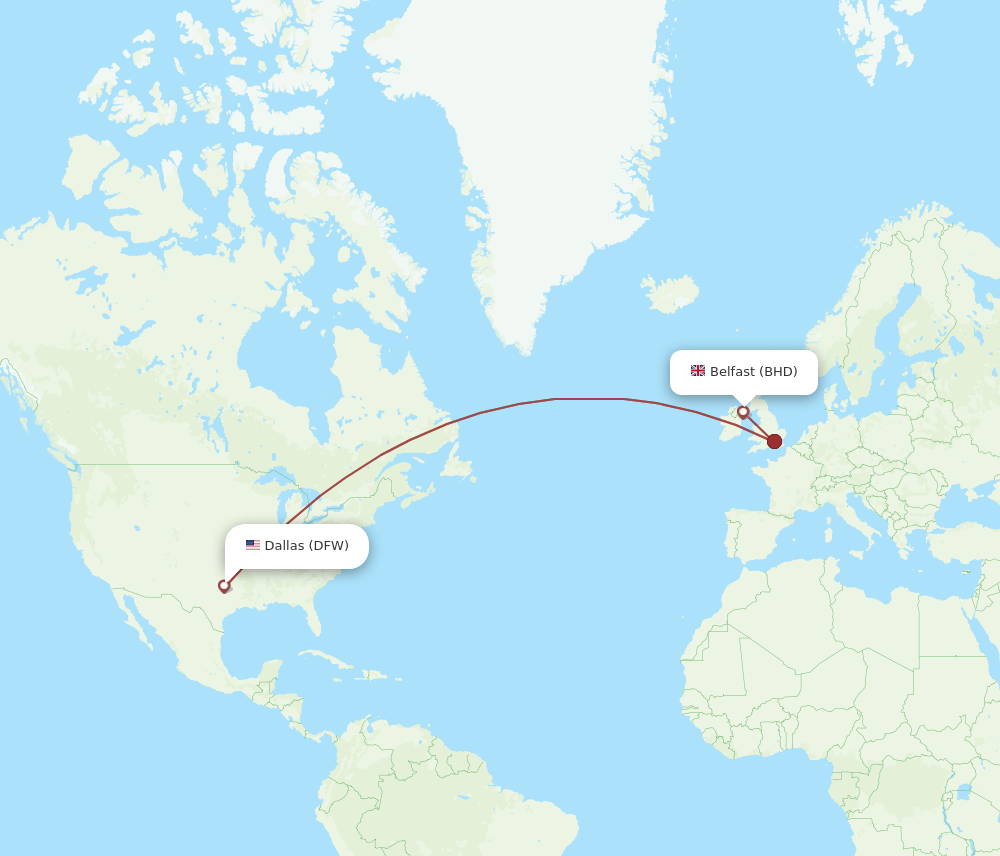 DFW to BHD flights and routes map