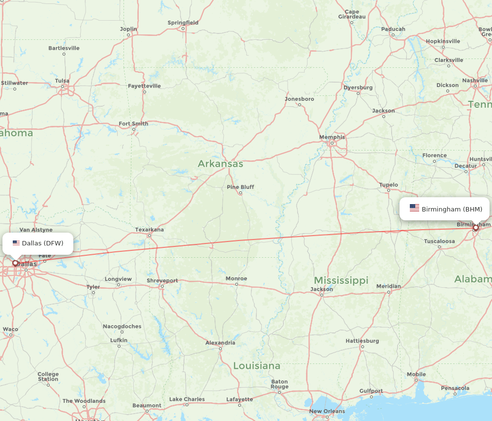 DFW-BHM flight routes