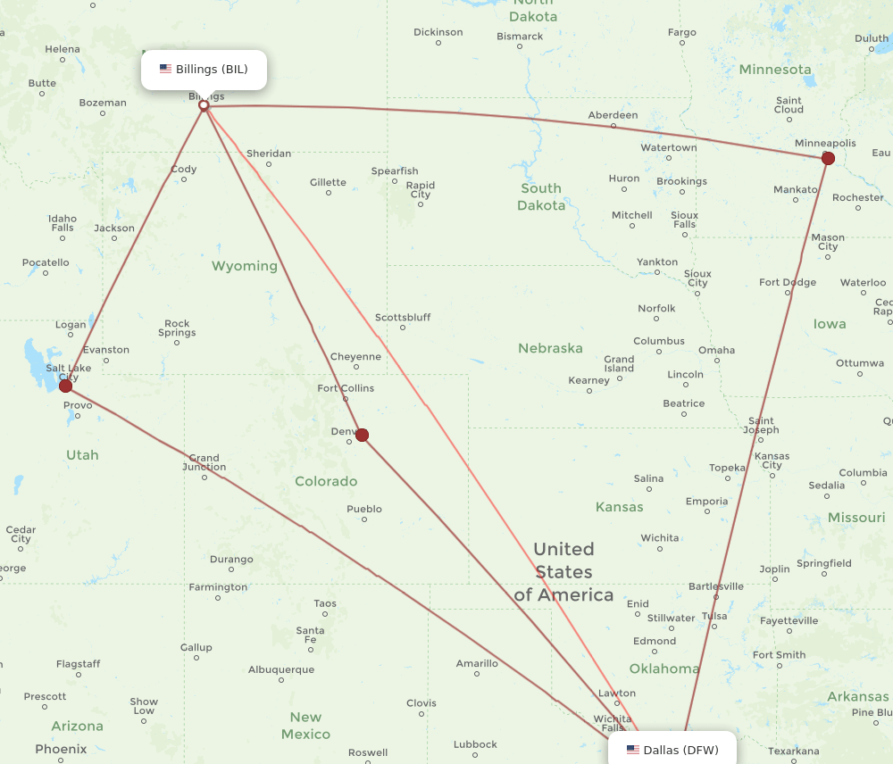 DFW-BIL flight routes