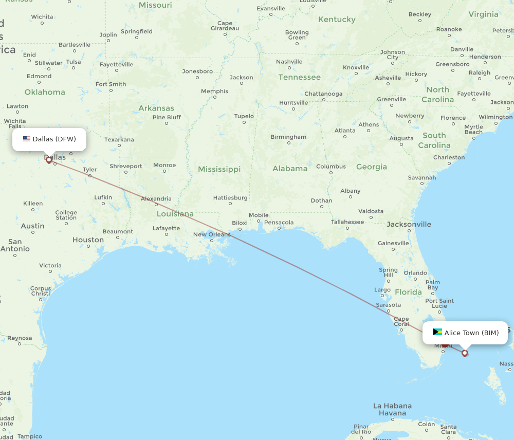 DFW-BIM flight routes