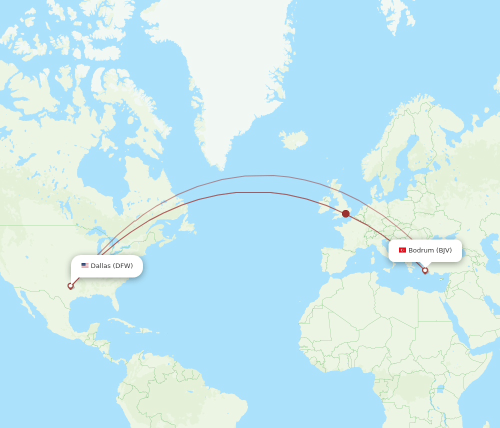 DFW-BJV flight routes