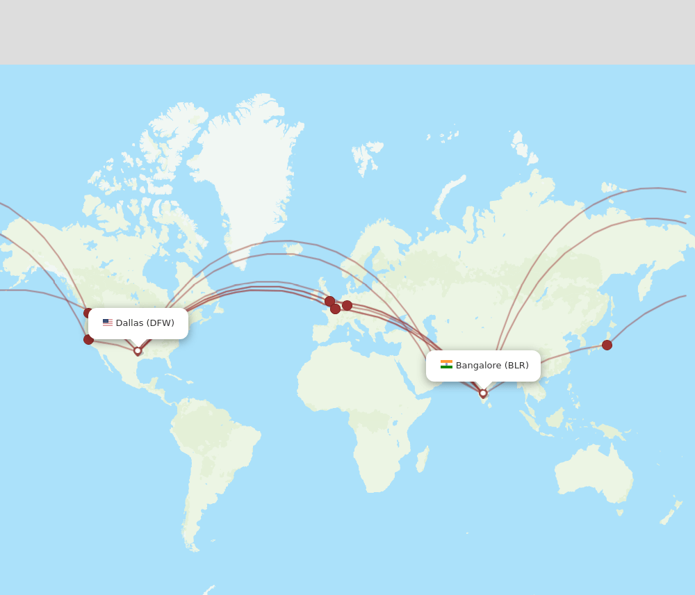 DFW to BLR flights and routes map