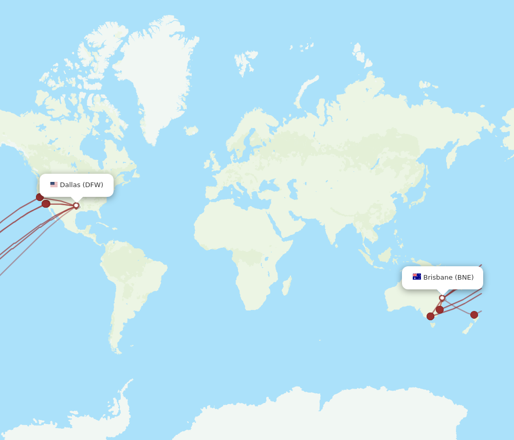 DFW to BNE flights and routes map