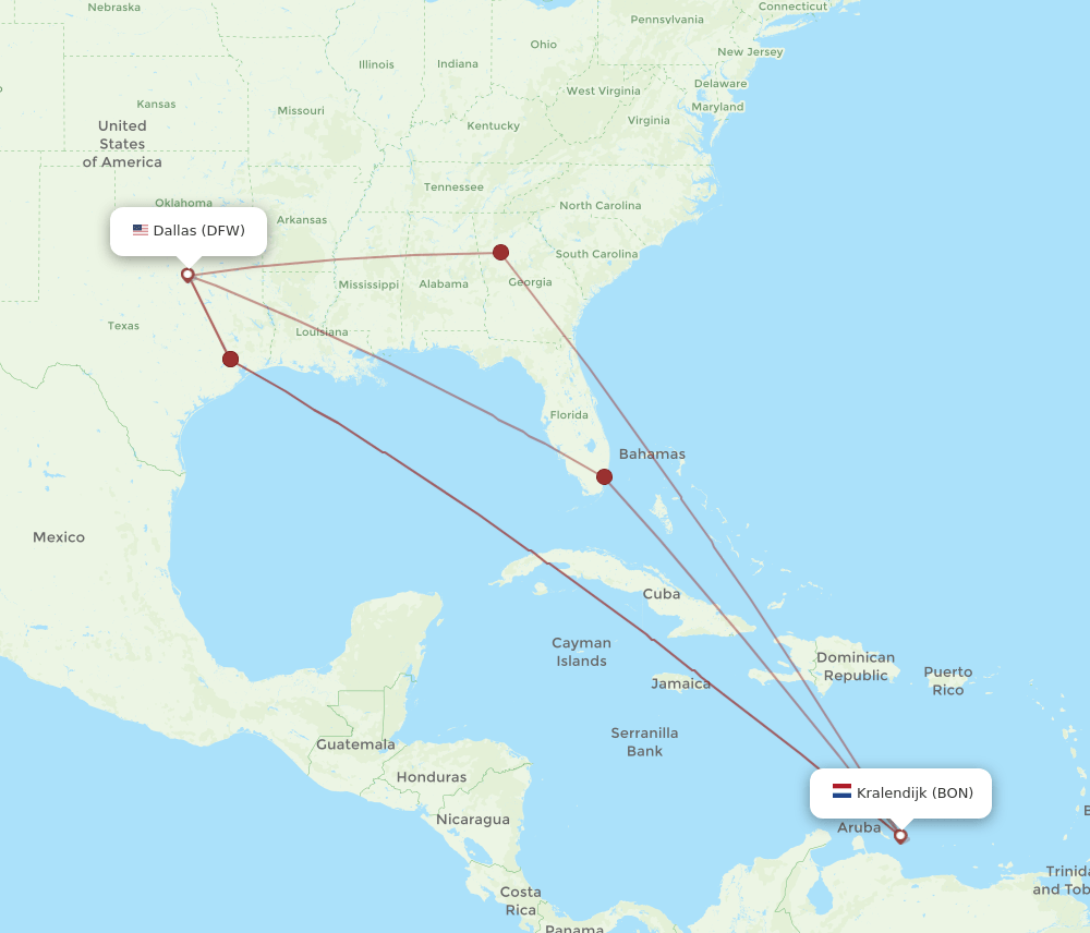 DFW-BON flight routes