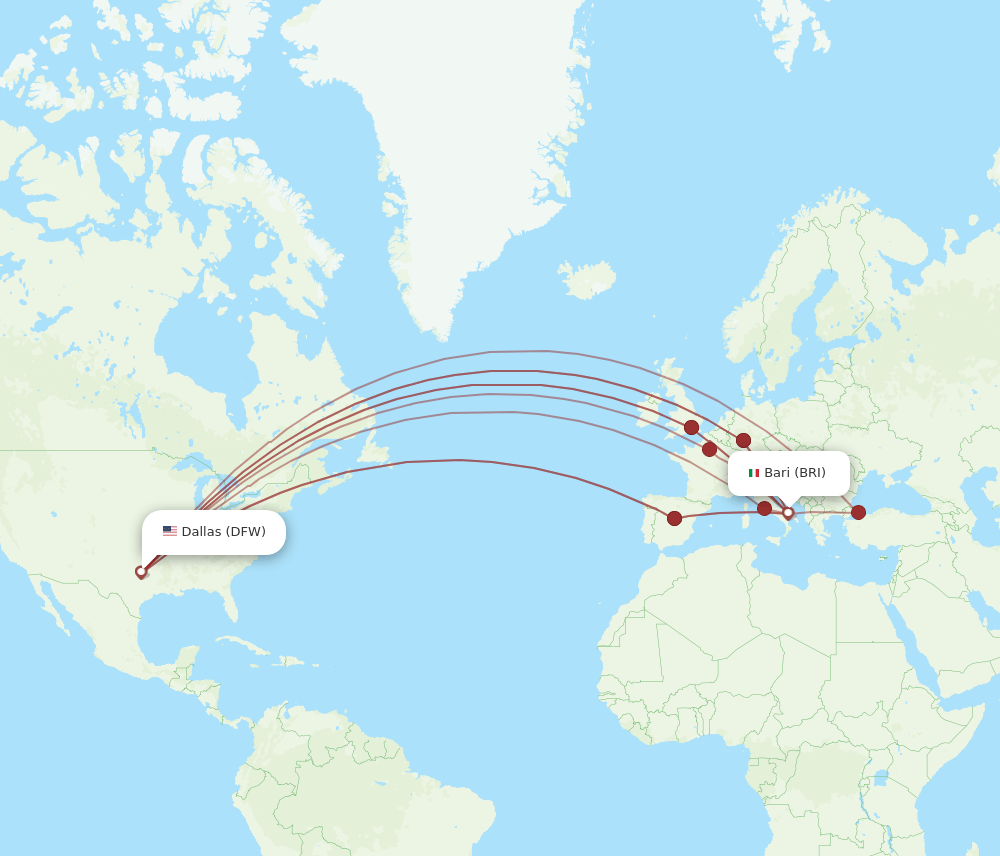 DFW-BRI flight routes