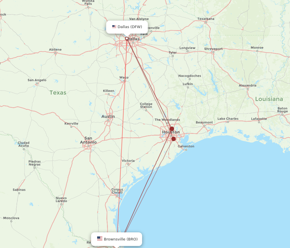 DFW to BRO flights and routes map