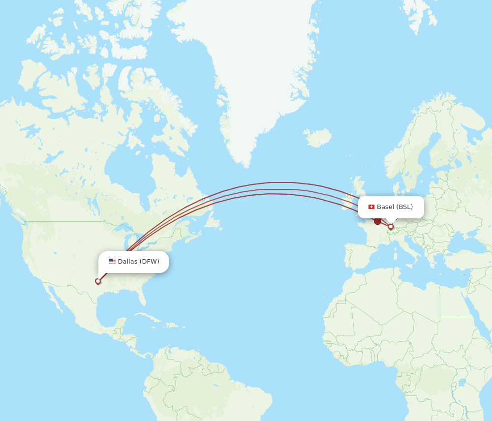 DFW to BSL flights and routes map