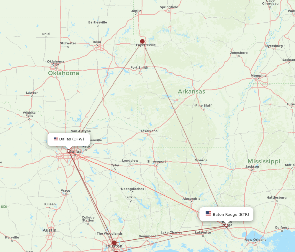 DFW-BTR flight routes