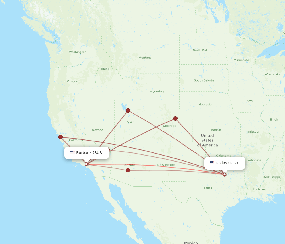 DFW-BUR flight routes
