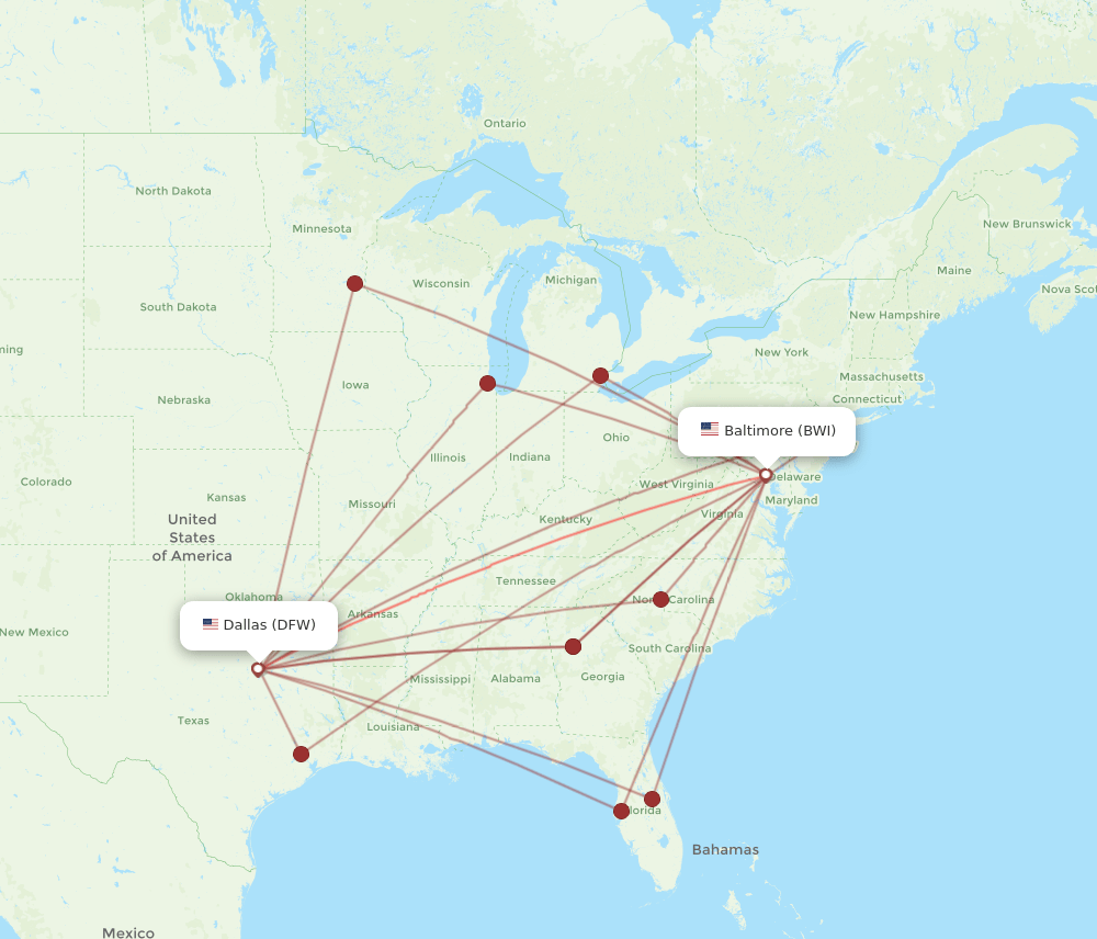 DFW-BWI flight routes