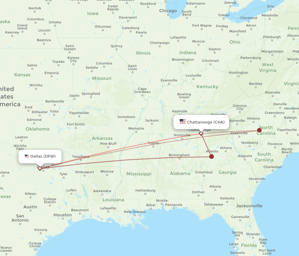 DFW-CHA flight routes