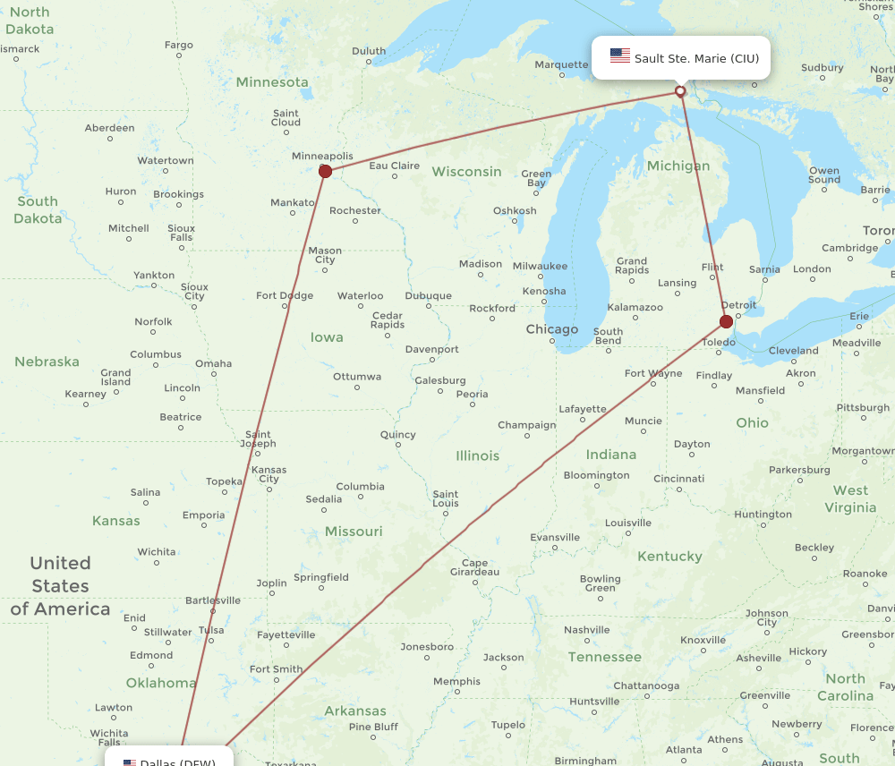 DFW-CIU flight routes
