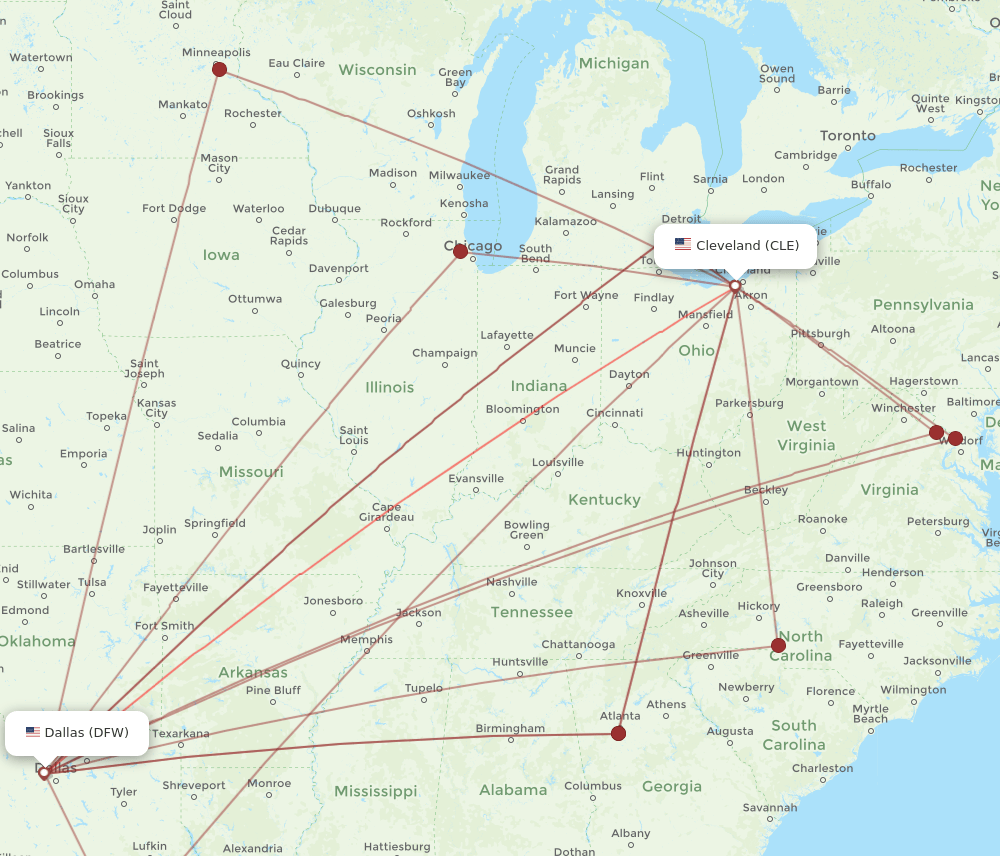 DFW-CLE flight routes