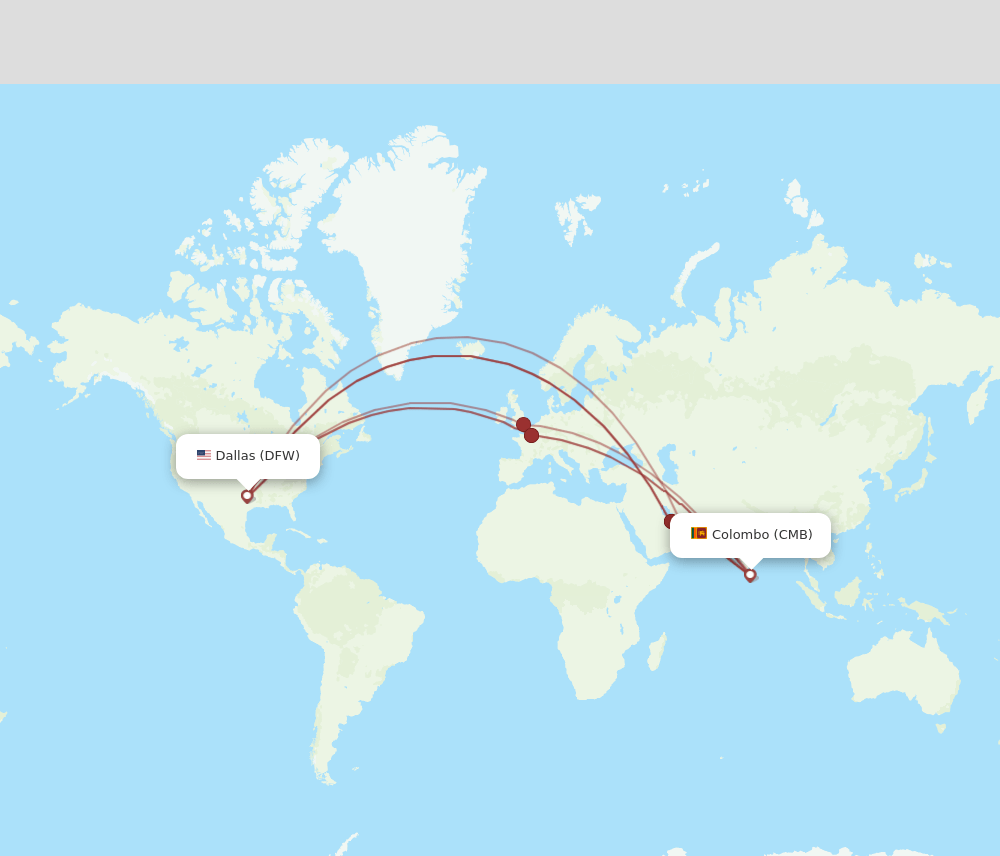 DFW to CMB flights and routes map