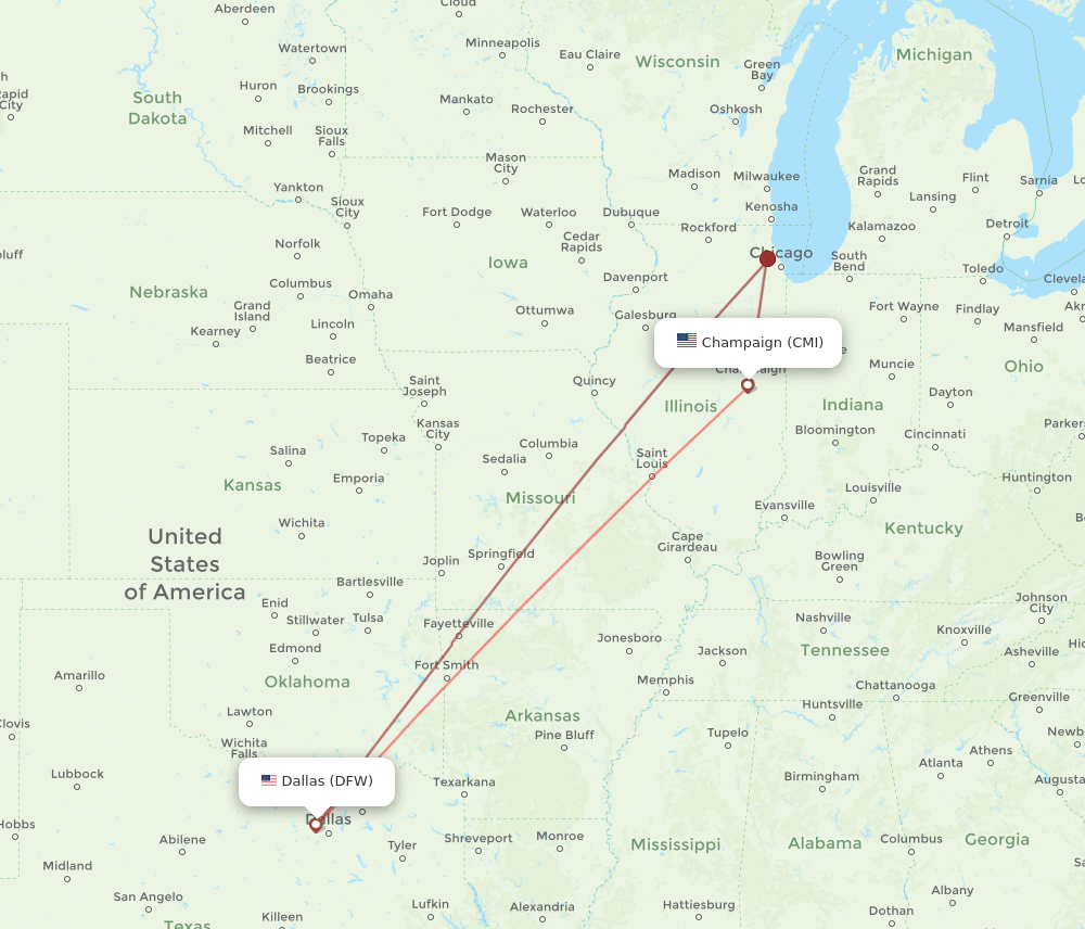 DFW-CMI flight routes